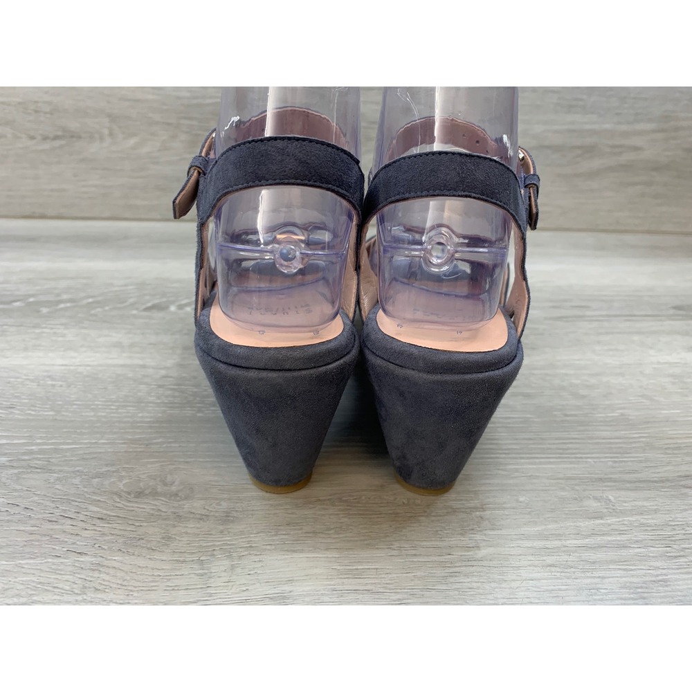 Stuart Weitzman Navy Blue Suede Platform Wedge Sandals Peep Toe Size 6 Spain - Picture 4 of 11